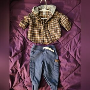 Plaid Hooded Shirt and Blue Joggers Set